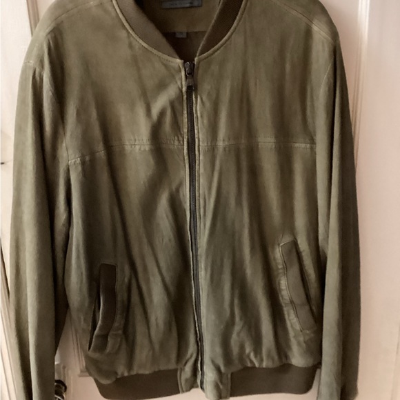 Men’s John Varvatos Olive Green Suede Jacket 52-Some discoloration lining - Picture 1 of 15